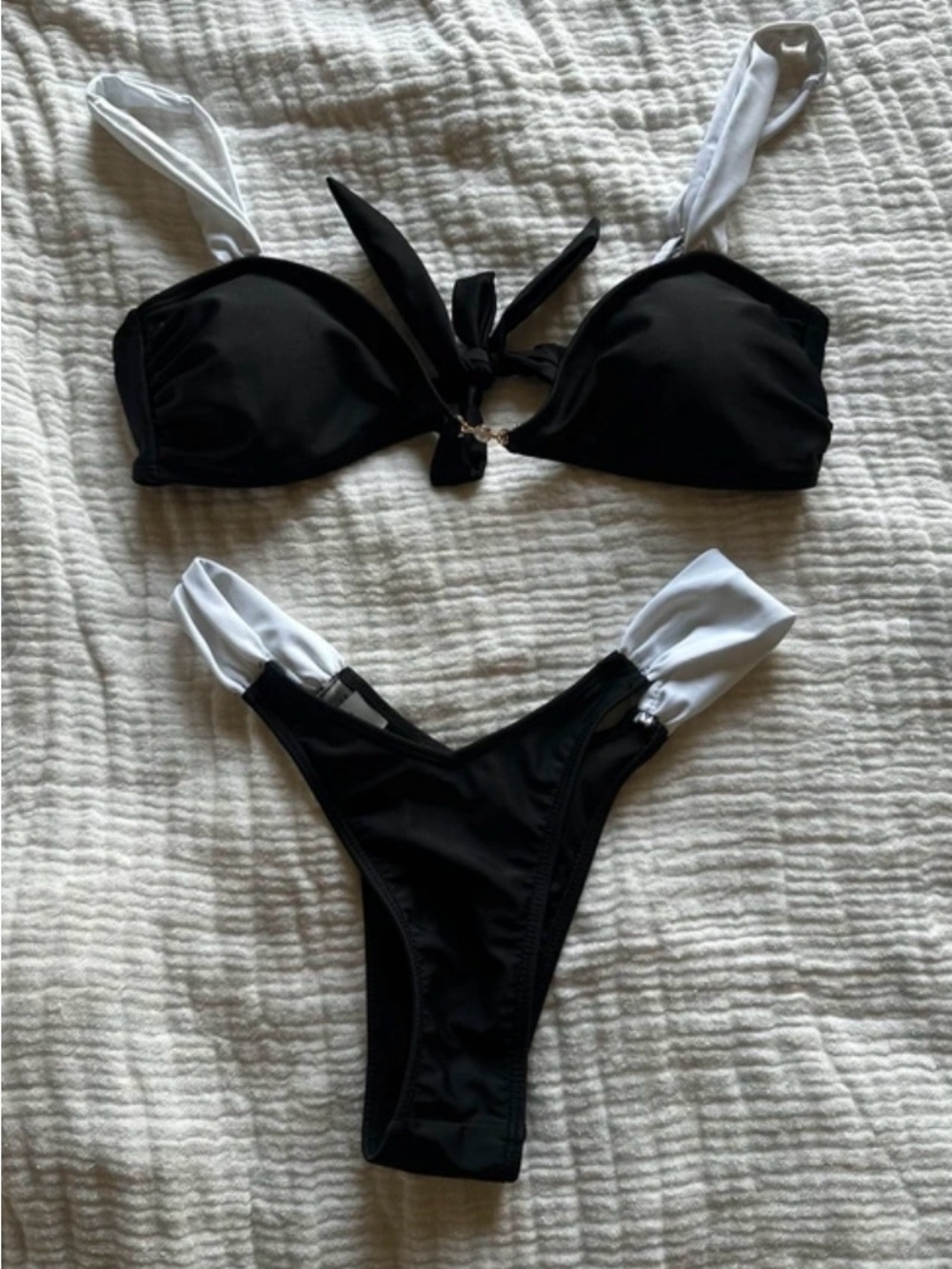 Black and White Tie-Front Bikini